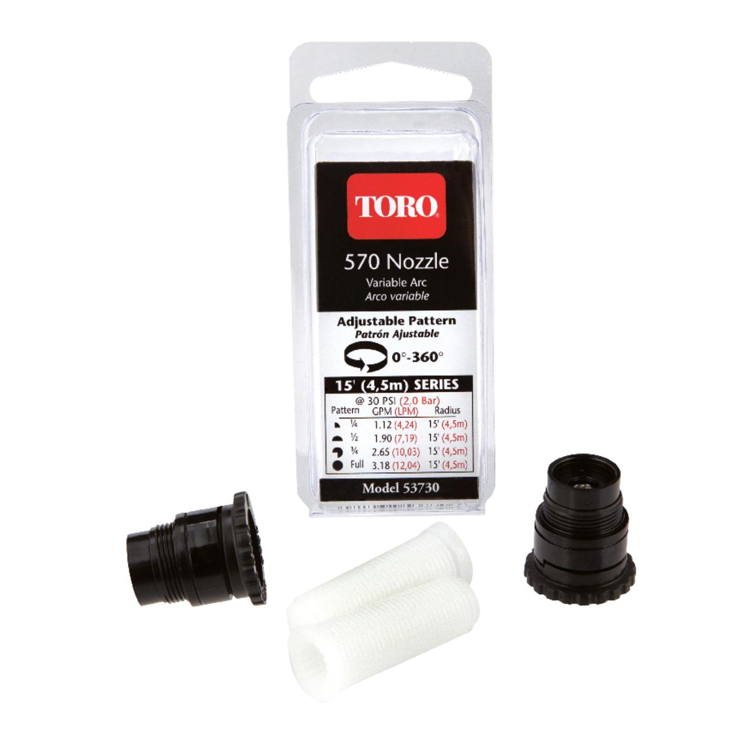 Toro 570 Series Plastic Adjustable Spray Nozzle, 15 ft Radius (Model 53730, 2-Pack)