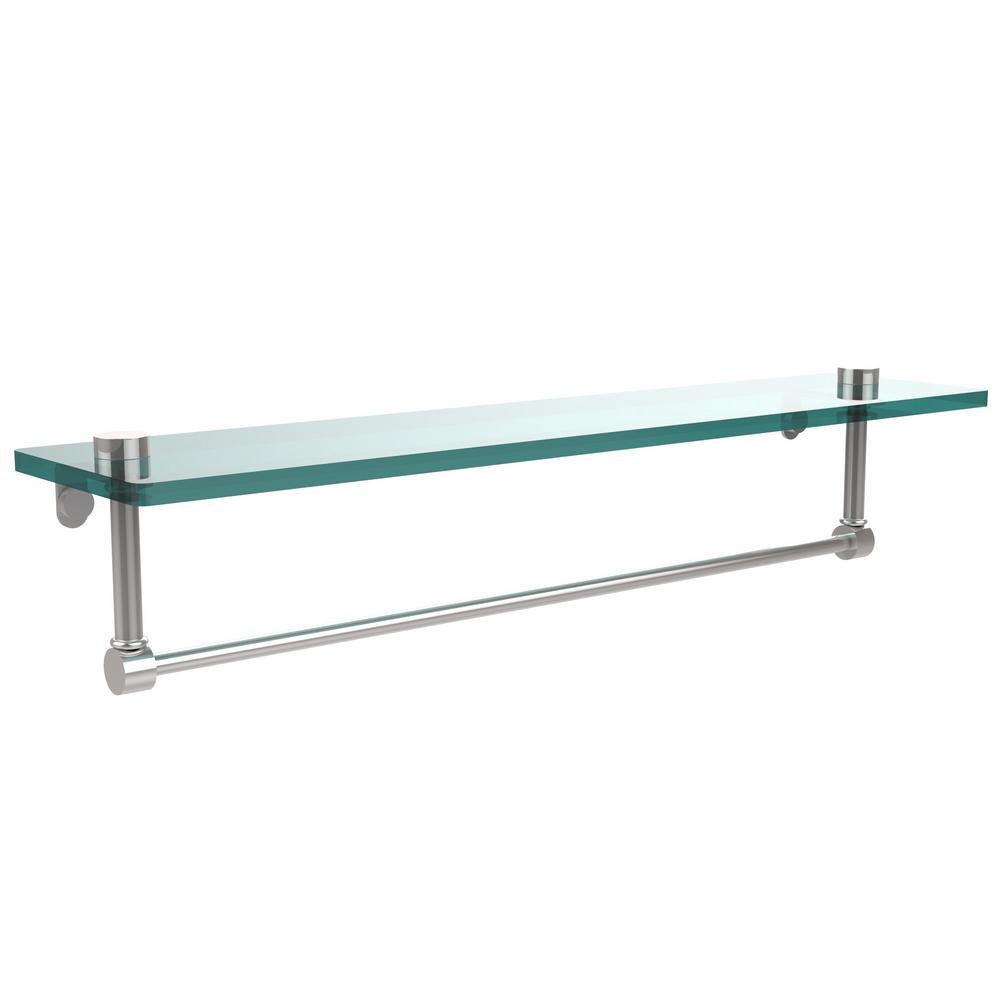 22 in. L  x 5 in. H  x 5 in. W Clear Glass Vanity Bathroom Shelf with Towel Bar in Satin Nickel - Super Arbor