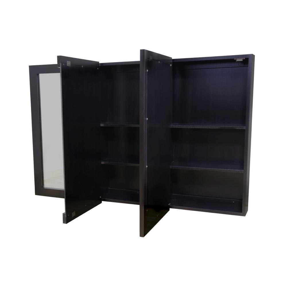 Ventura 48 in. W x 30 in. H x 6 in. D Framed Tri-View Surface-Mount Bathroom Medicine Cabinet in Espresso - Super Arbor