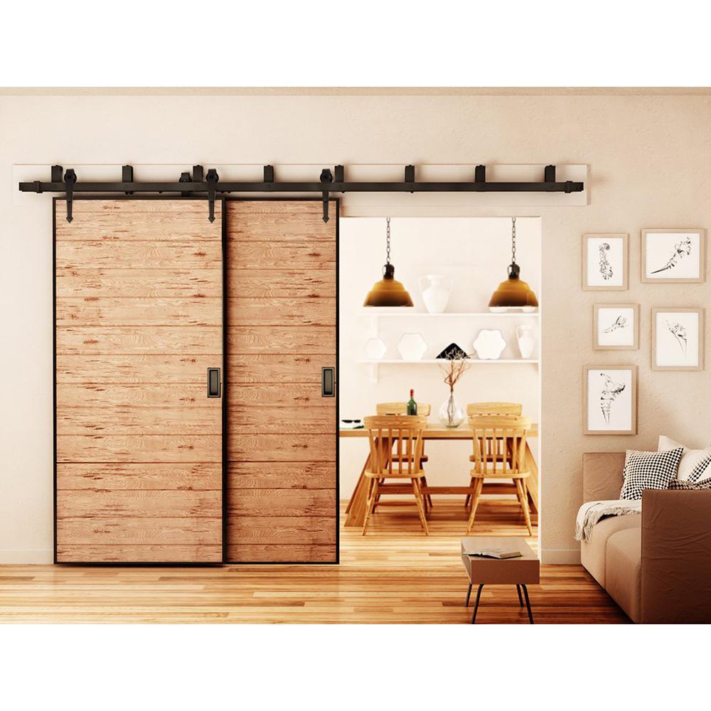 8 ft./96 in. Country Style Bypass Steel Sliding Barn Wood Door Hardware Roller Track Kit for Wood and Concrete Wall - Super Arbor