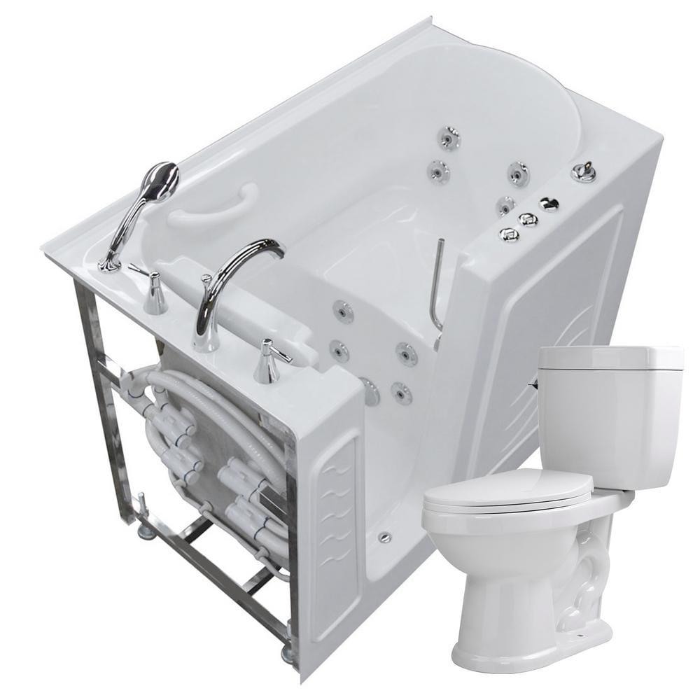 45.75 in. Walk-In Whirlpool Bathtub in White with 1.28 GPF Single Flush Toilet - Super Arbor