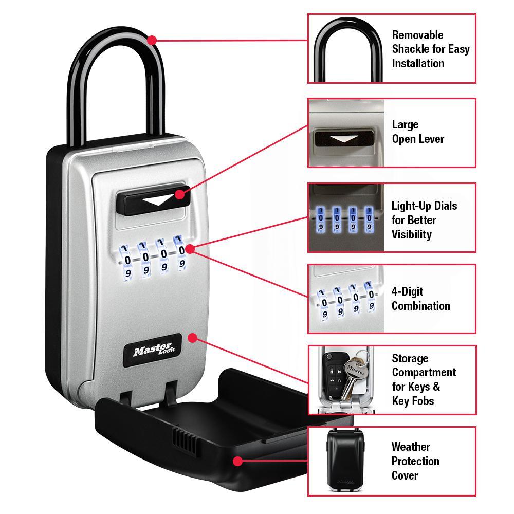 SafeSpace Portable Light-Up Dial Lock Box with Removable Shackle - Super Arbor