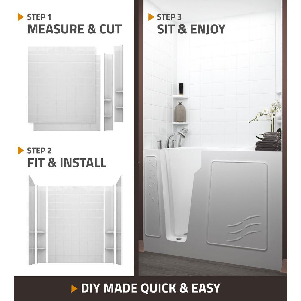 Rampart Nova Heated 3.9 ft. Walk-in Whirlpool Bathtub with 6 in. Tile Easy Up Adhesive Wall Surround in White - Super Arbor