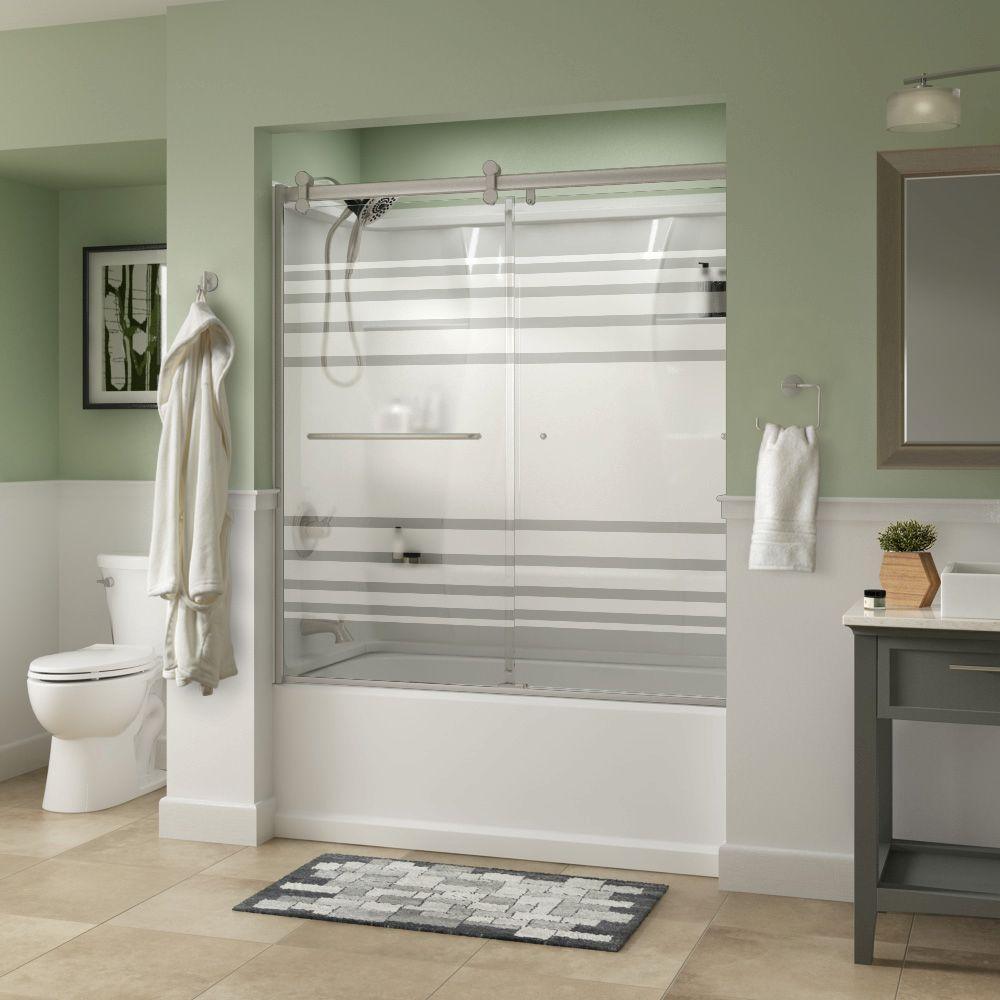 Simplicity 60 x 58-3/4 in. Frameless Contemporary Sliding Bathtub Door in Nickel with Clear Glass - Super Arbor