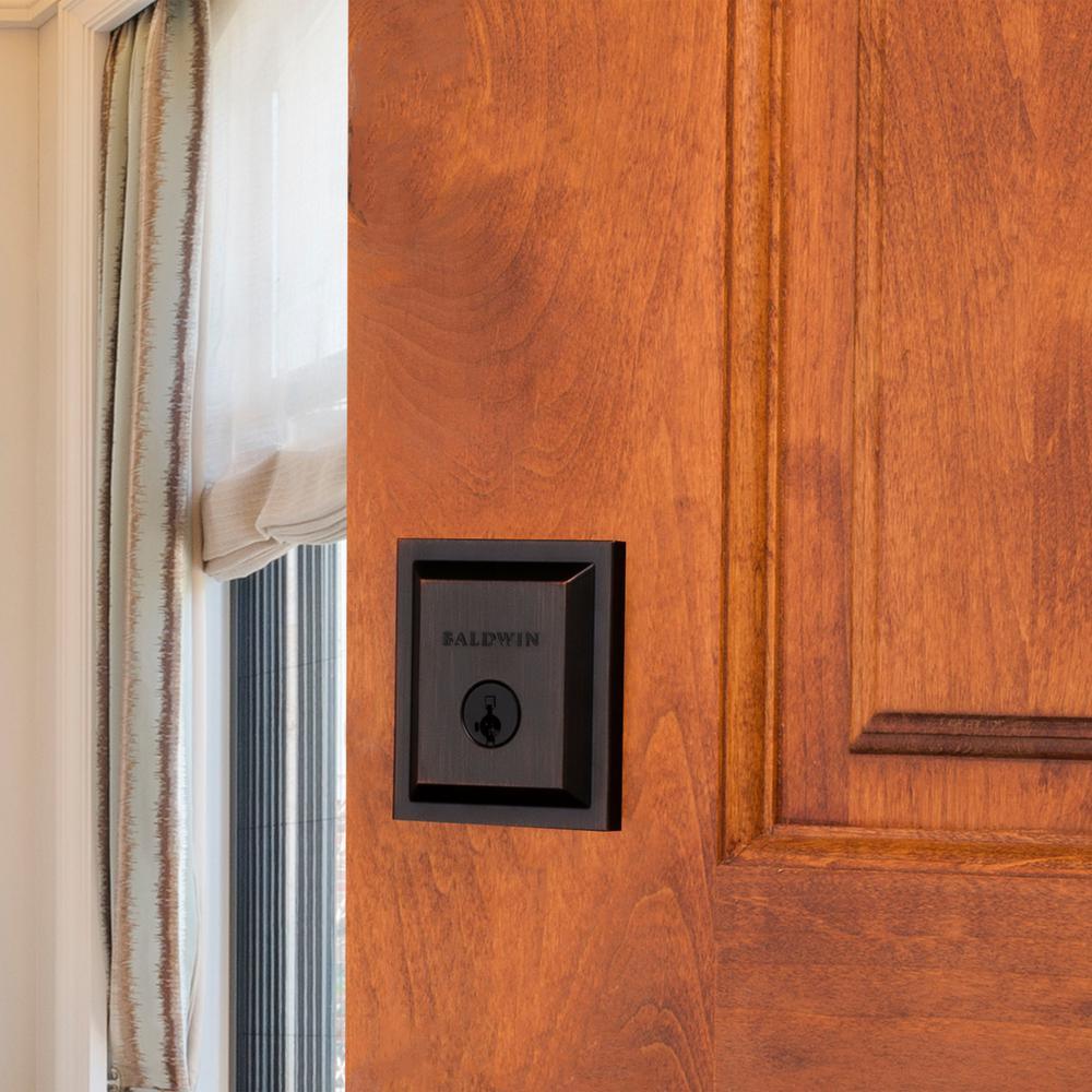 Square Venetian Bronze Low Profile Single Cylinder Deadbolt Featuring SmartKey Security - Super Arbor