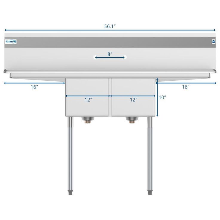 Freestanding Stainless Steel 56 in. 2-Hole Double Bowl Commercial Kitchen Sink