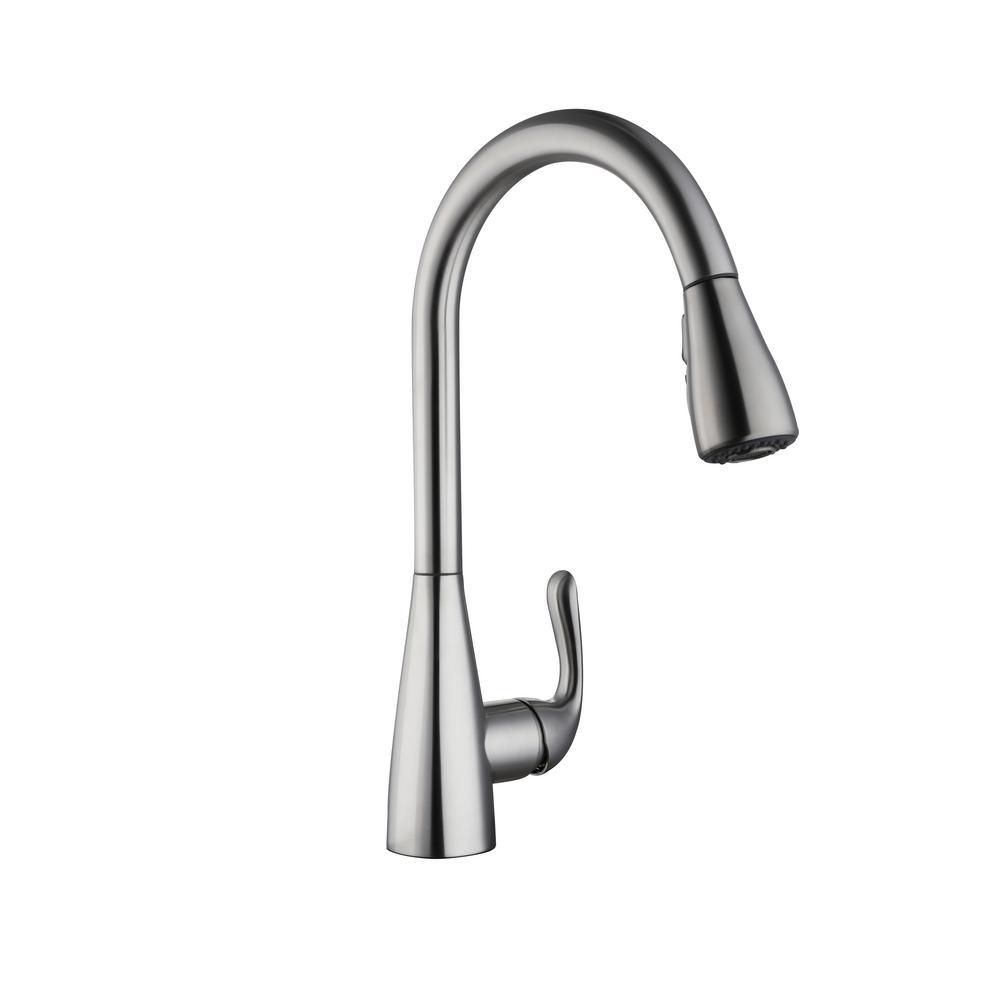 Carla Single-Handle Pull-Down Sprayer Kitchen Faucet in Stainless Steel - Super Arbor