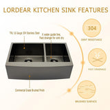 Stainless Steel 33 in. Gunmetal Black Double Bowl Farmhouse Apron Front Kitchen Sink 60/40 16-Gauge Farm Sink