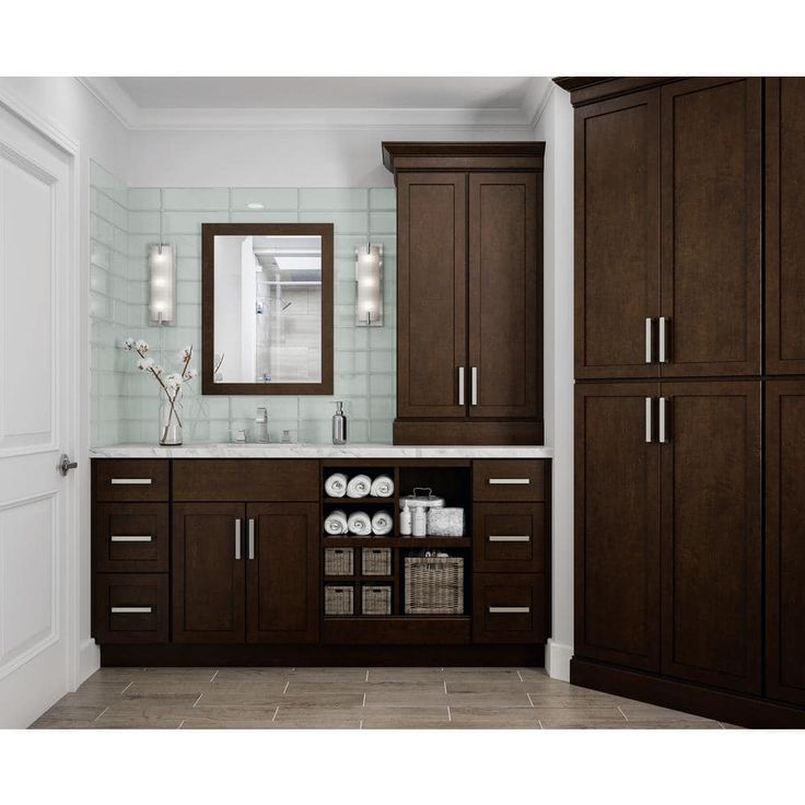 Hampton Bay Shaker 12 in. W x 12 in. D x 42 in. H Assembled Wall Kitchen Cabinet in Java