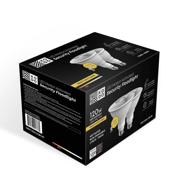 KODO 120-Watt Equivalent PAR38 LED Motion Sensor Flood Light Bulb Bright White (2-Pack)
