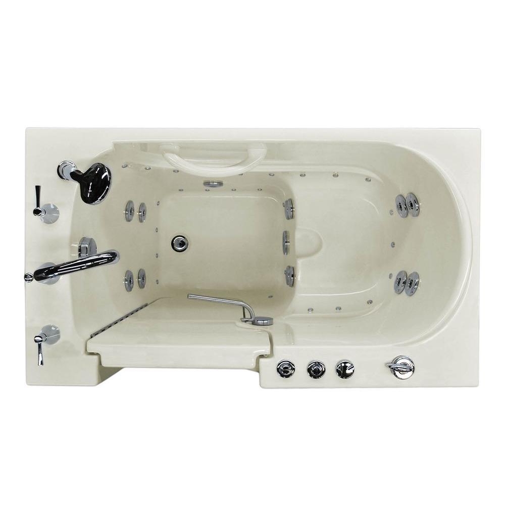Rampart 3.9 ft. Walk-in Whirlpool and Air Bathtub with 6 in. Tile Easy Up Adhesive Wall Surround in Biscuit - Super Arbor