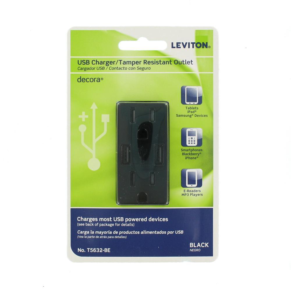 3.6A USB Dual Type A In-Wall Charger with 15 Amp Tamper-Resistant Outlets, Black - Super Arbor