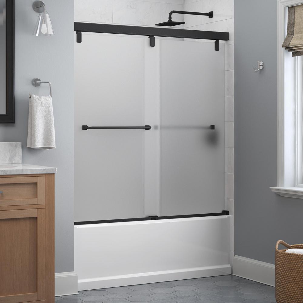 Everly 60 in. x 59-1/4 in. Mod Semi-Frameless Sliding Bathtub Door in Matte Black and 1/4 in. (6mm) Clear Glass - Super Arbor