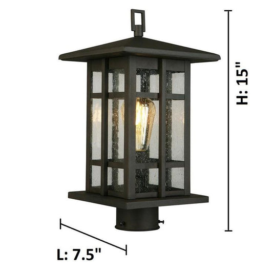 Arlington Creek 7.5 in. W x 15 in. H 1-Light Matte Bronze Outdoor Post Light with Clear Seeded Glass