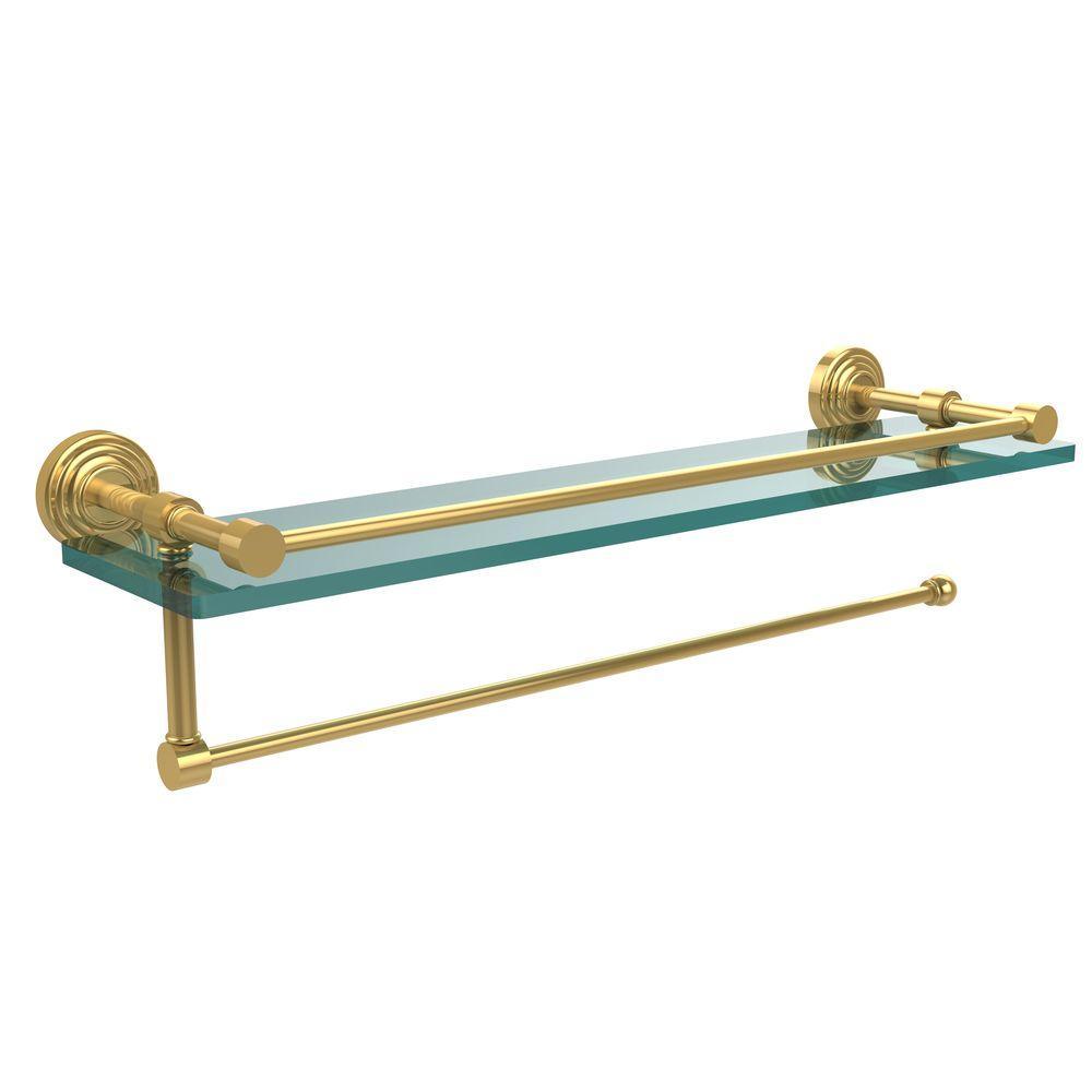 Waverly Place 22 in. L x 5 in. H x 5 in. W Paper Towel Holder with Gallery Clear Glass Shelf in Polished Nickel - Super Arbor