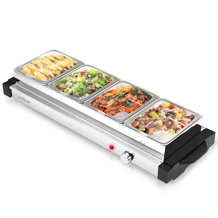 Single Burner 8.5 in. Stainless Steel Electric Food Warming Tray Buffet Server Hot Plate (4-Plate Tray Style)