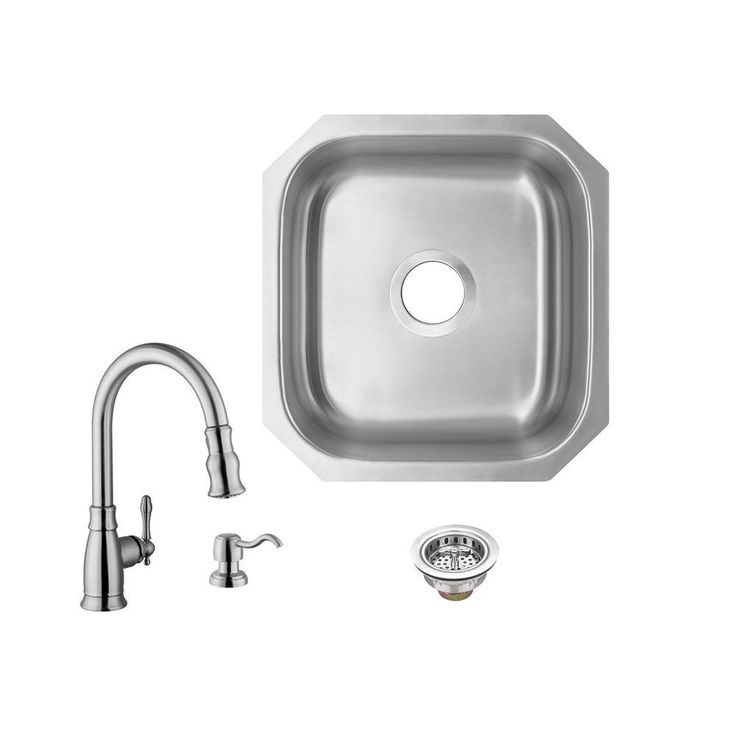 Undermount 16 in. 18-Gauge Stainless Steel Bar Sink in Brushed Stainless with Arc Kitchen Faucet
