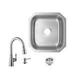 Undermount 16 in. 18-Gauge Stainless Steel Bar Sink in Brushed Stainless with Arc Kitchen Faucet