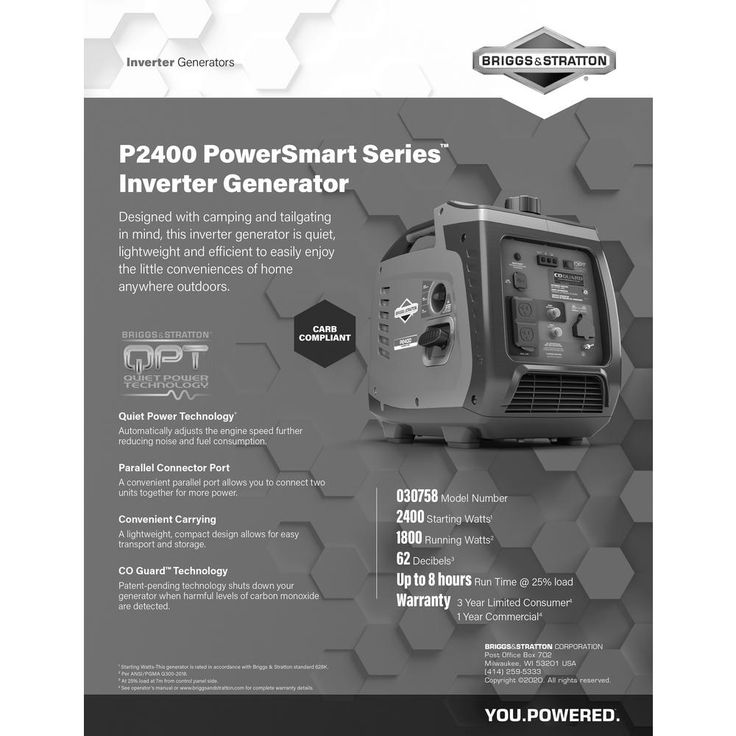 Briggs & Stratton PowerSmart Series 2400-Watt Recoil Start Gasoline Powered Portable Inverter Generator with OHV Engine featuring CO Guard