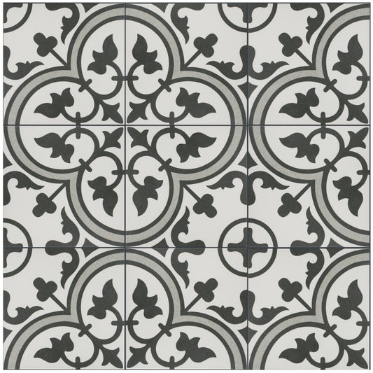 Merola Tile Arte Grey Encaustic 9-3/4 in. x 9-3/4 in. Porcelain Floor and Wall Tile (11.11 sq. ft. / case)