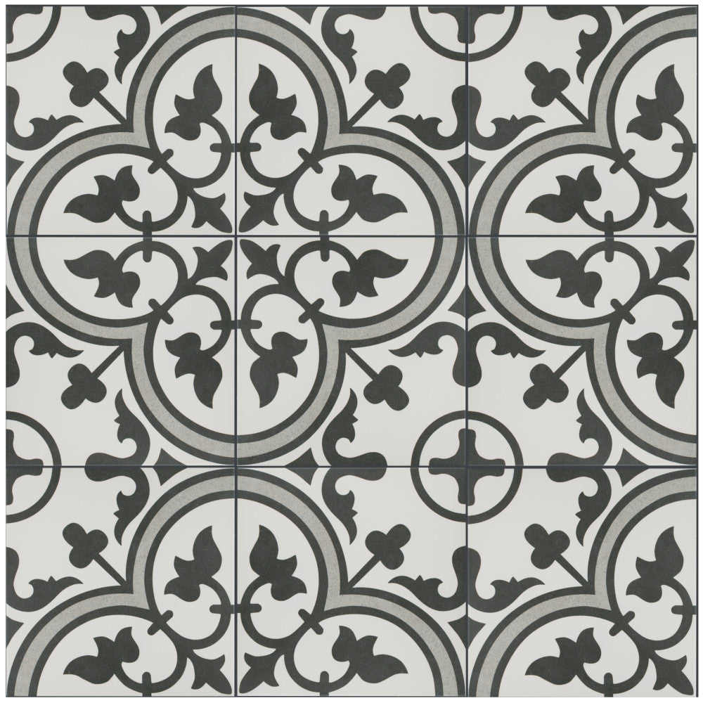 Merola Tile Arte Grey Encaustic 9-3/4 in. x 9-3/4 in. Porcelain Floor and Wall Tile (11.11 sq. ft. per case)