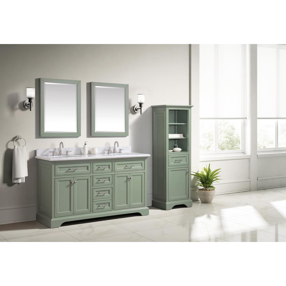 Windlowe 61 in. W x 22 in. D x 35 in. H Bath Vanity in Green with Carrera Marble Vanity Top in White with White Sink - Super Arbor