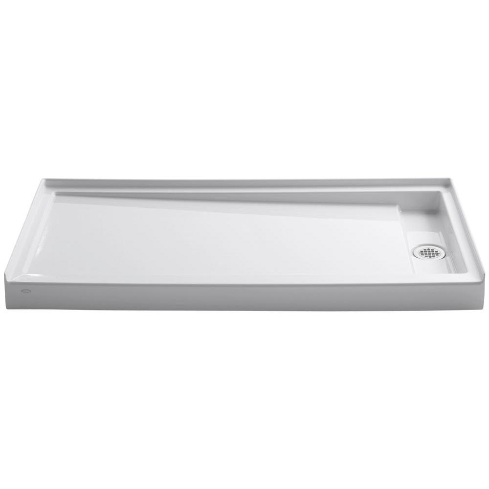 Groove 60 in. x 32 in. Single Threshold Shower Base with Right-Hand Drain in White - Super Arbor