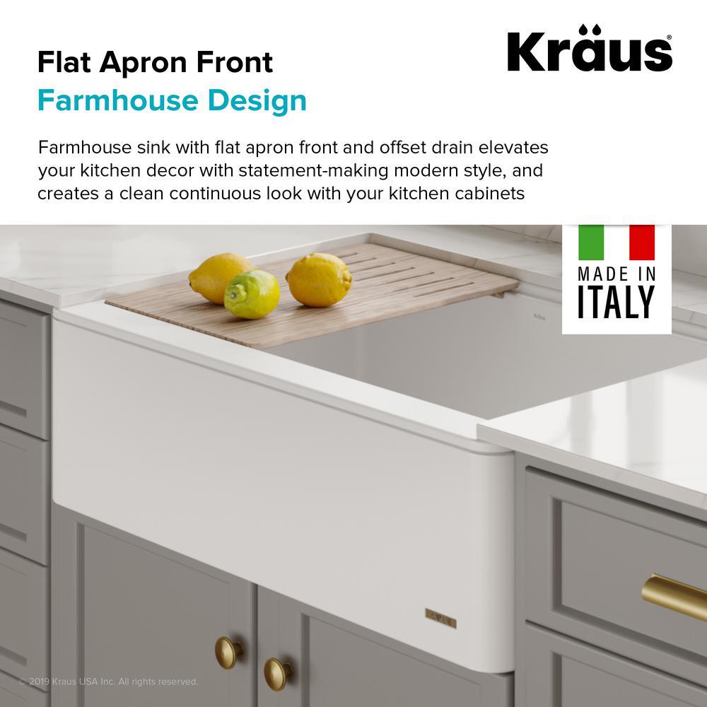 Bellucci 33in. CeramTek Granite/Quartz Composite Farmhouse ApronFront Single Bowl Kitchen Sink w/ Cutting Board in White - Super Arbor