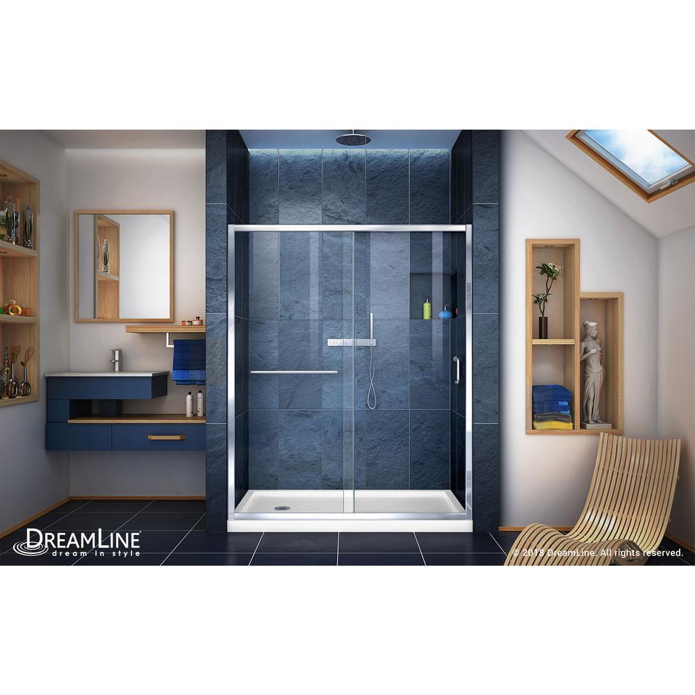 Infinity-Z 30 in. x 60 in. Semi-Frameless Sliding Shower Door in Chrome with Left Drain White Acrylic Base - Super Arbor