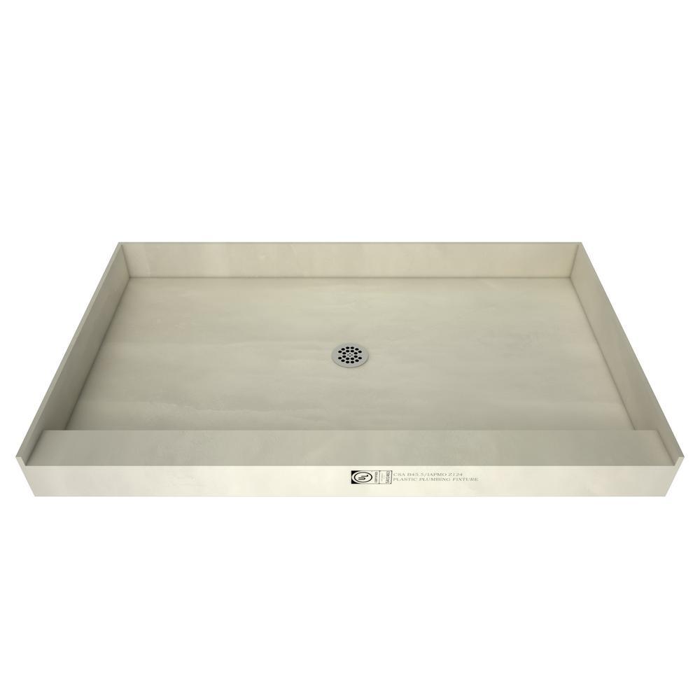 Base'N Bench 42 in. x 60 in. Alcove Shower Base and Bench Kit with Center Drain and Polished Chrome Drain Plate - Super Arbor