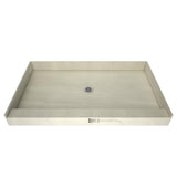 Base'N Bench 42 in. x 60 in. Alcove Shower Base and Bench Kit with Center Drain and Polished Chrome Drain Plate - Super Arbor