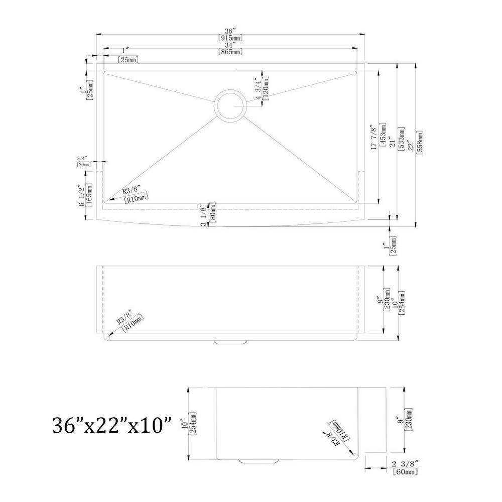 36 in. x 22 in. Stainless Steel Laundry/Utility Sink Handmade Apron Front Single Bowl with Basket Strainer - Super Arbor