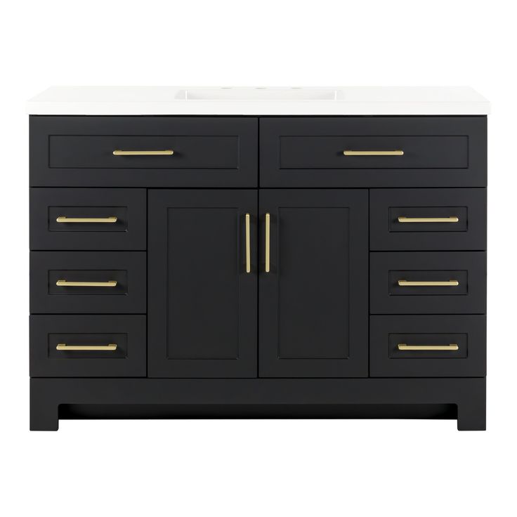 Style Selections Cauley 48-in Black Single Sink Bathroom Vanity with White Cultured Marble Top
