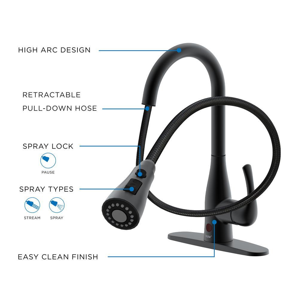 Motion Activated Single-Handle Pull-Down Sprayer Kitchen Faucet in Matte Black - Super Arbor