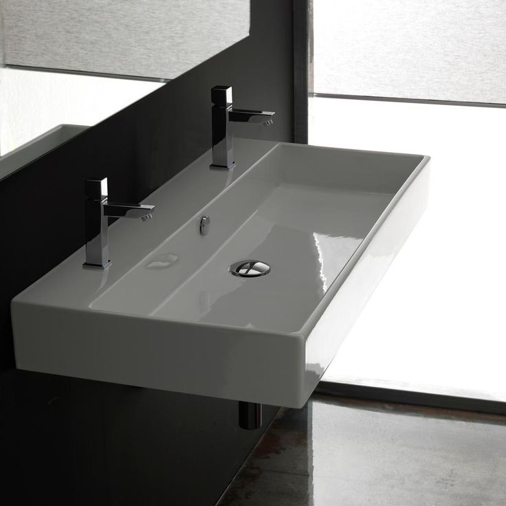 WS Bath Collections Unlimited 100 Wall Mount / Vessel Bathroom Sink in Ceramic White with 2 Faucet Holes