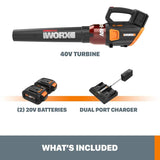 Worx POWER SHARE 40-Volt 430 CFM 90 MPH Leaf Blower with Brushless Motor