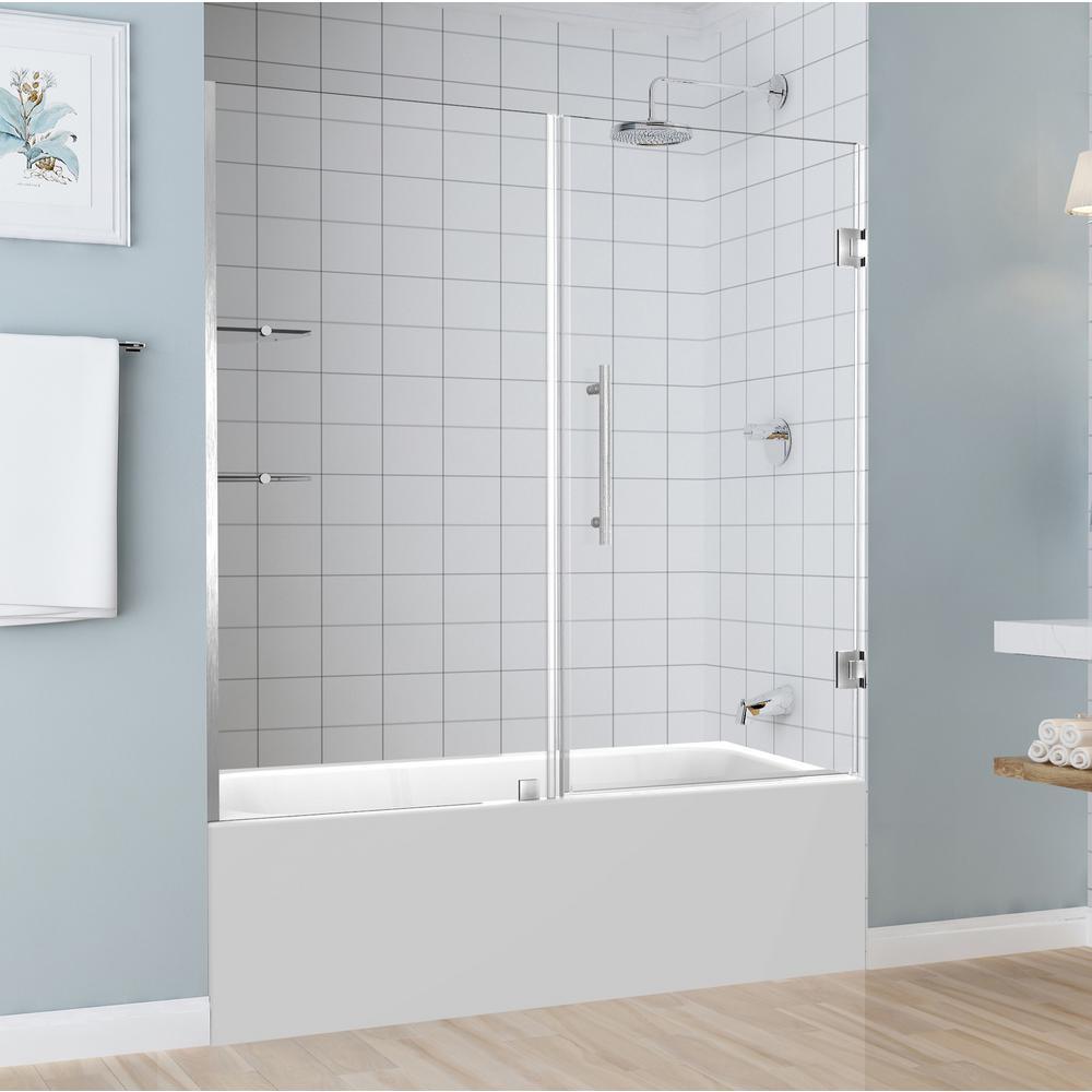 Belmore GS 59.25 in. to 60.25 in. x 60 in. Frameless Hinged Tub Door with Glass Shelves in Matte Black - Super Arbor