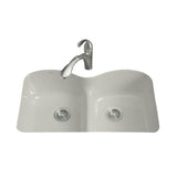 Langlade Smart Divide Undermount Cast Iron 33 in. 6-Hole Double Bowl Kitchen Sink in White - Super Arbor