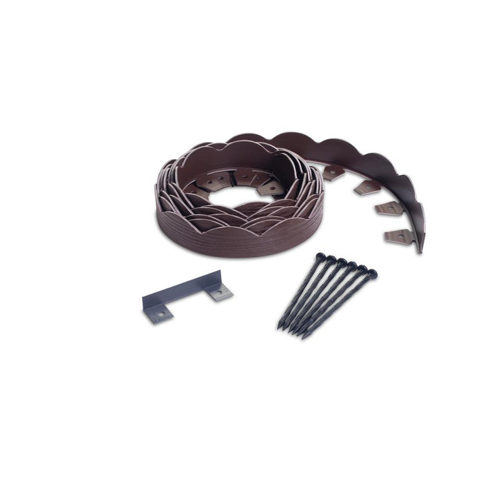 ProFlex 20 ft. Brown Scalloped Woodgrain Plastic No-Dig Edging Kit - Super Arbor
