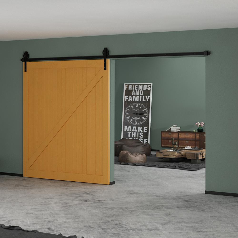 12 ft./144 in. Black Sliding Barn Door Track and Hardware Kit with Bigwheel J Shape Hanger for Single Door - Super Arbor