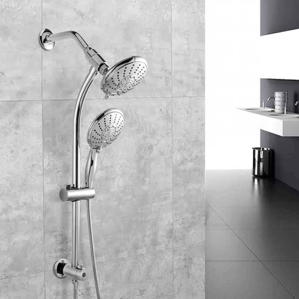 5-Spray Patterns 5 in. Wall Mount Dual Shower Heads with Adjustable Slide Bar and Stainless Steel Hose in Brushed Nickel - Super Arbor