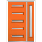 53 in. x 81.75 in. Davina Frosted Glass Left-Hand Inswing 5-Lite Modern Painted Steel Prehung Front Door with Sidelite - Super Arbor