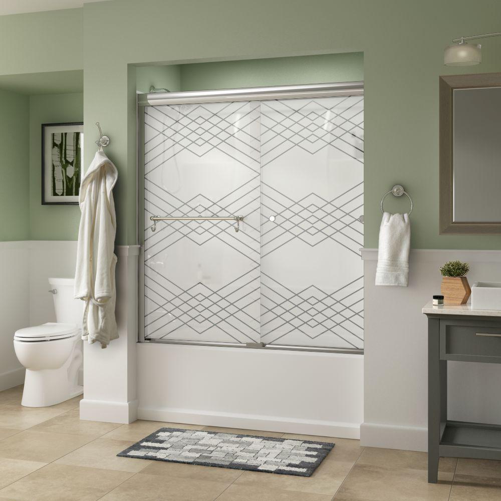 Portman 60 in. x 58-1/8 in. Semi-Frameless Traditional Sliding Bathtub Door in Bronze with Rain Glass - Super Arbor