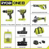 ONE+ 18V Brushless Cordless 5-Tool Combo Kit with (1) 1.5 Ah Battery, (1) 4.0 Ah Battery, Charger, and Bag - Super Arbor