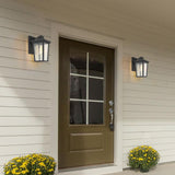 1-Light Black 11 in. H Square Patio LED Decorative Outdoor Metal Caged Wall Lantern Seeded Glass Sconce