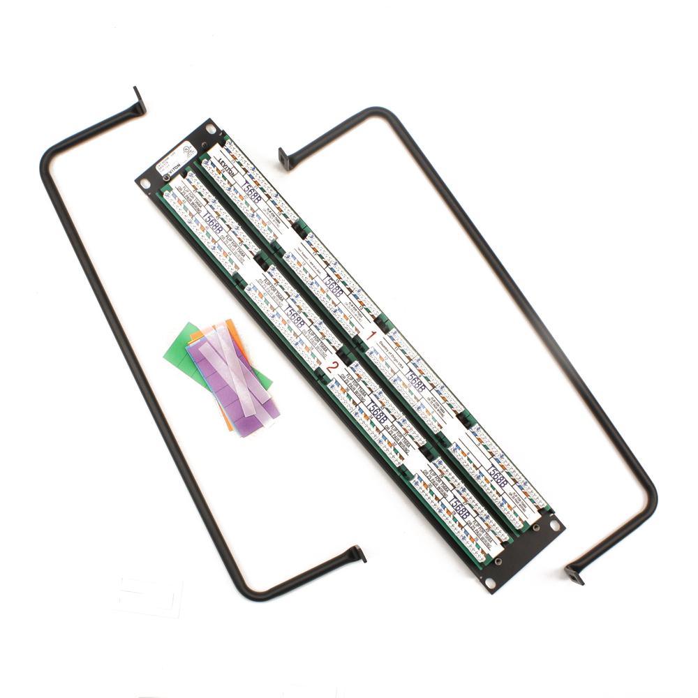 GigaMax 48-Port Cat 5e Universal 2RU Patch Panel with Cable Management Bar, Black - Super Arbor