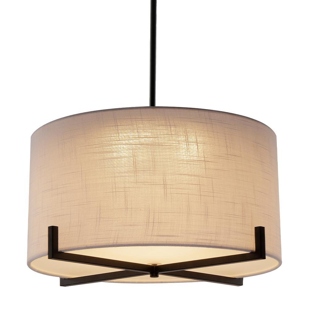 35-Watt Matte Black Integrated LED Pendant with Fabric Shade - Super Arbor