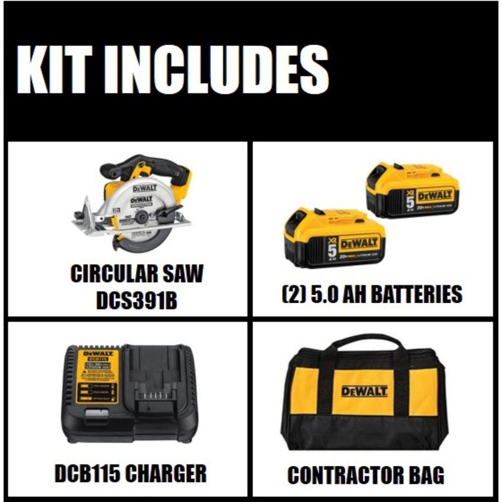 20-Volt MAX Lithium-Ion Cordless 6-1/2 in. Circular Saw with Premium Battery Pack 5.0 Ah (2-Pack), Charger and Kit Bag - Super Arbor