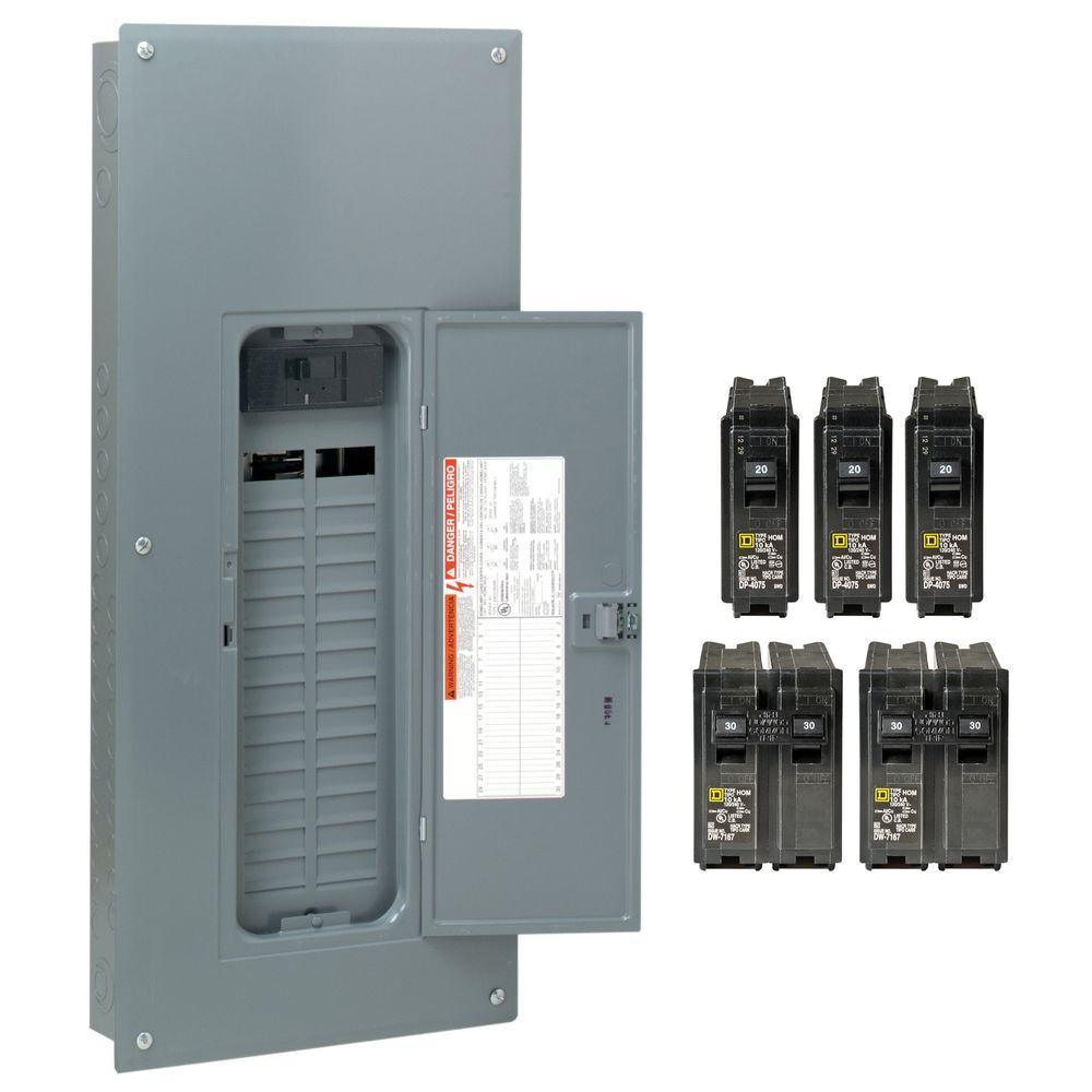 Homeline 200 Amp. 30-Space 60-Circuit Indoor Main Breaker Qwik-Grip Plug-On Neutral Panel, Wiser Energy Monitor - Super Arbor