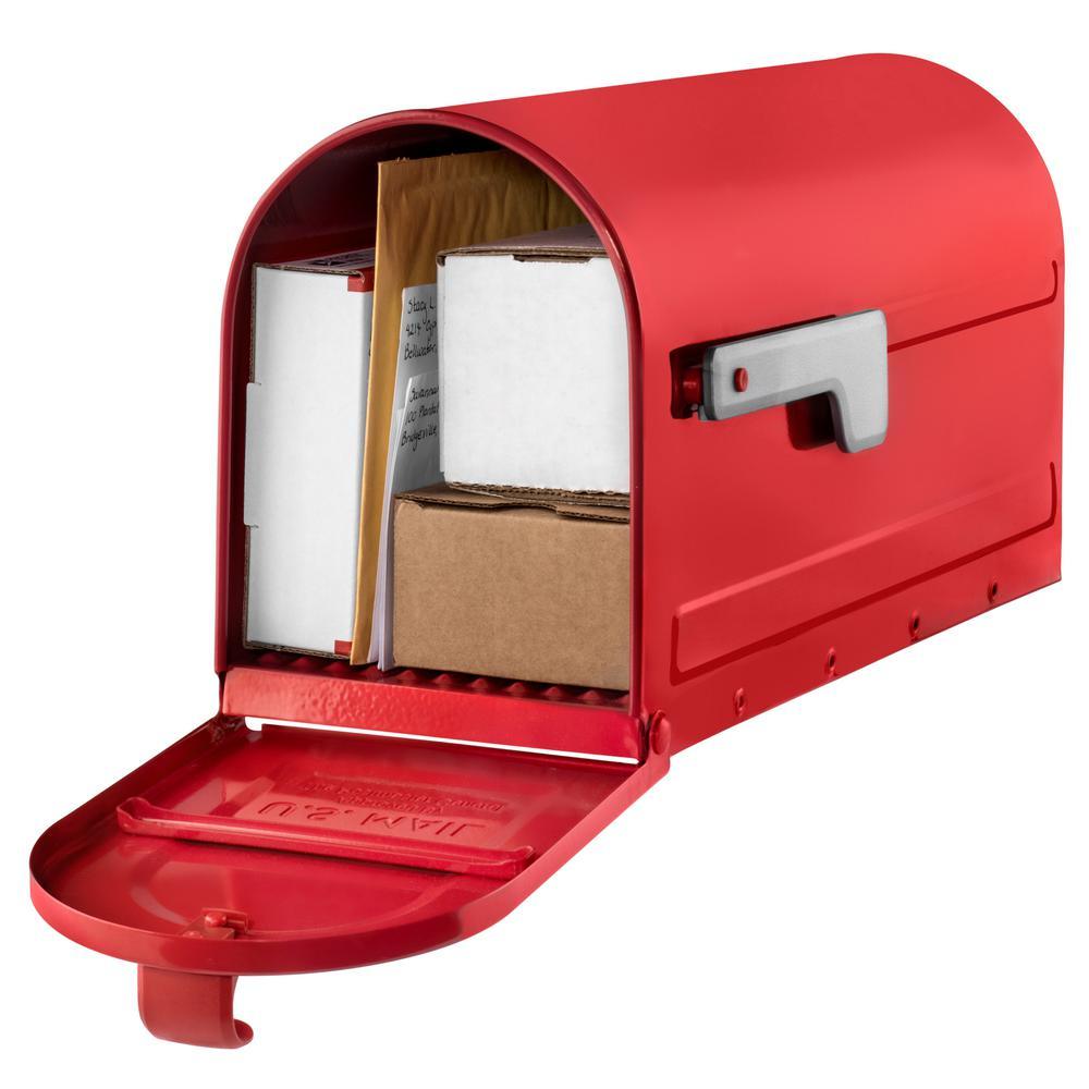 MB1 Post Mount Mailbox Red with Silver Flag - Super Arbor